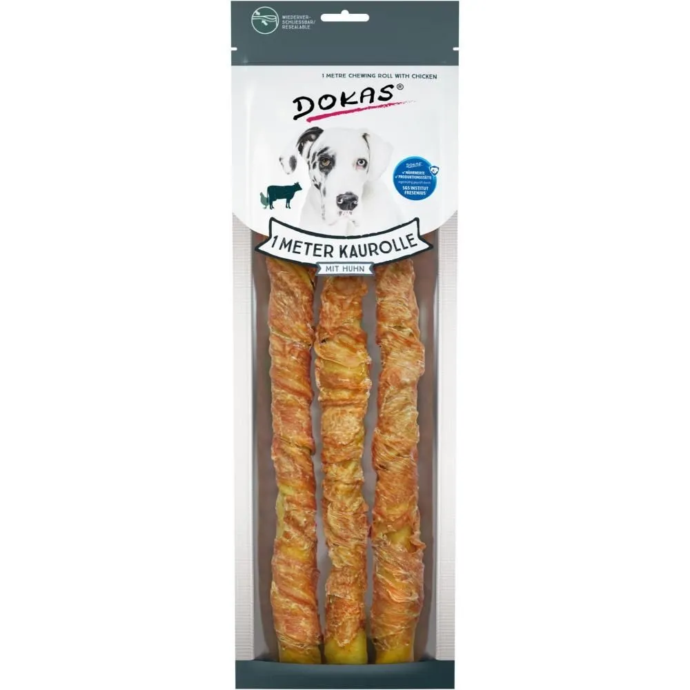 Dokas 1 meter tyggepind med kylling 315 g - ekstra lang hundesnack
